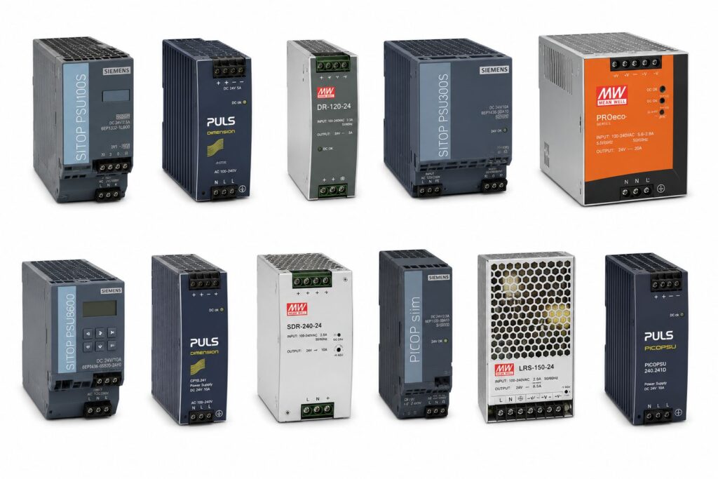 Линейка промышленных блоков питания 24 В от Siemens (SITOP), PULS (Dimension, PICOPSU) и Mean Well (PROeco, LRS): стабилизаторы напряжения для шкафов автоматики